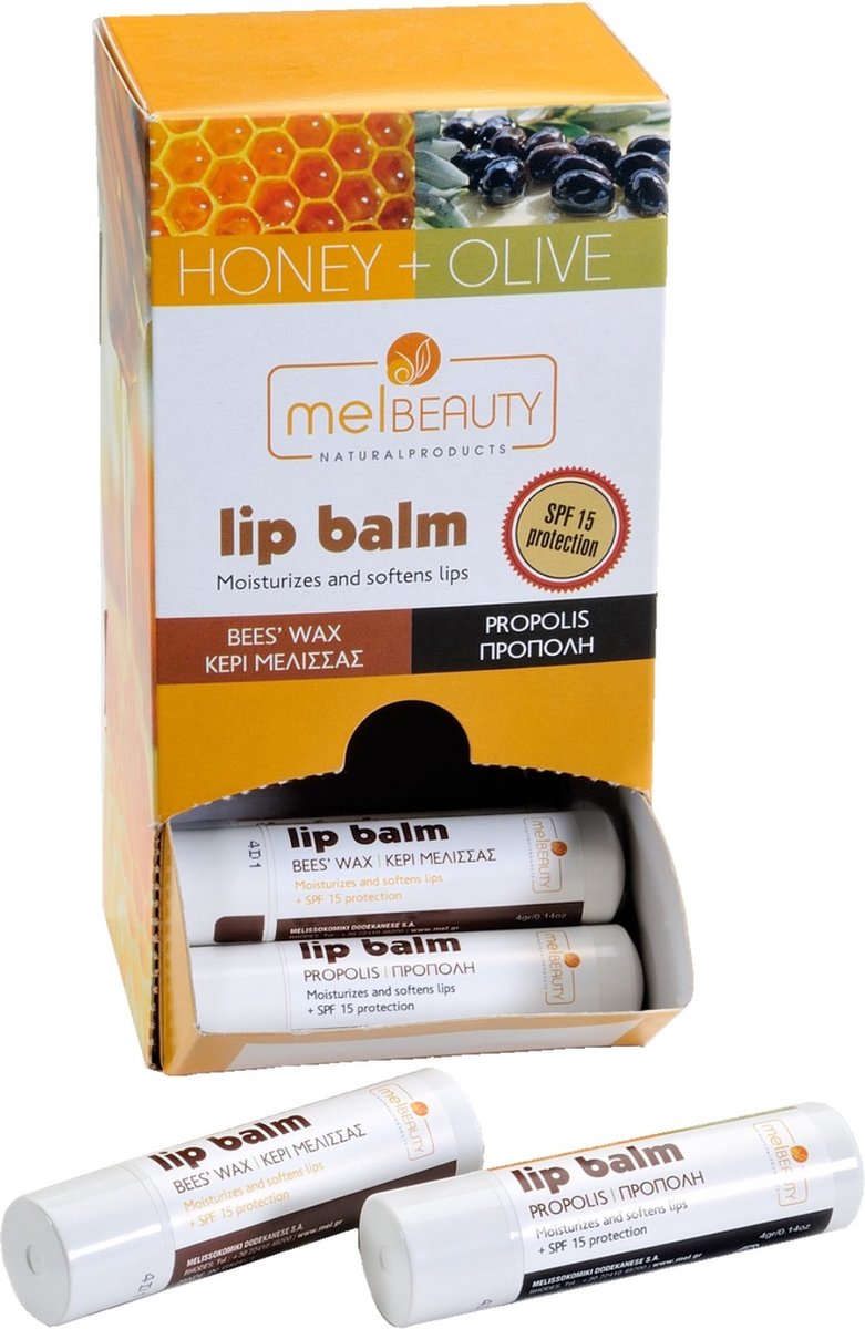 MelBeauty Natuurlijk verzorgende Lippen balsem Beeswax Honey Olive SPF15 4gr | Natuurlijke Lippenbalsems