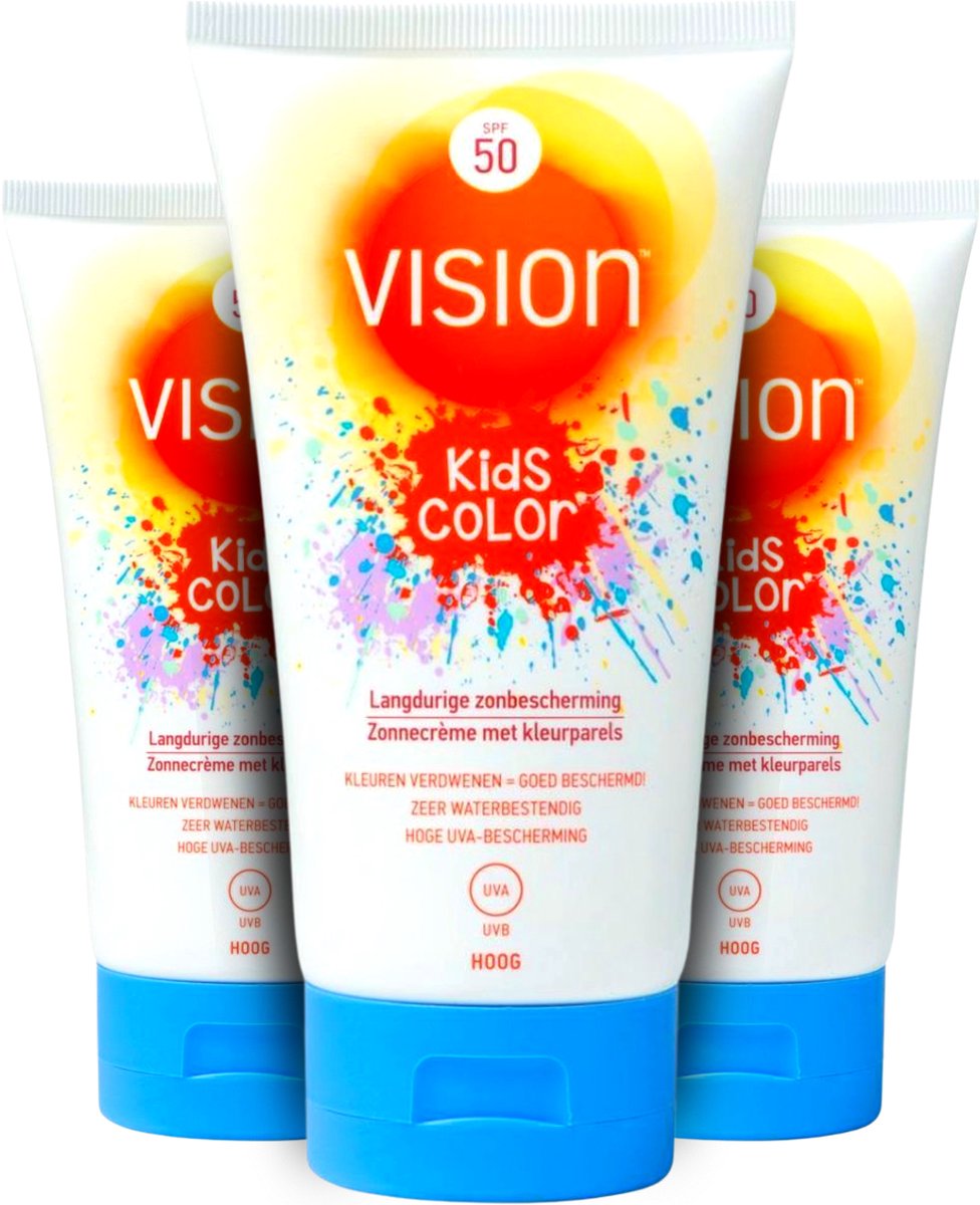 Goedkoopste Vision Kids Color Langdurige Waterbestendig Zonbescherming SPF50 Voordeelbundel - 3 x 150 ml