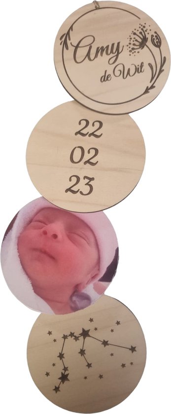 Babygeschenkmand met handvat, babymand 40 x 30 x 20 cm met 26 x houten