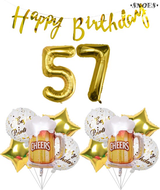 57 Jaar Verjaardag Cijfer Ballon Mannen Bier Feestpakket Snoes 