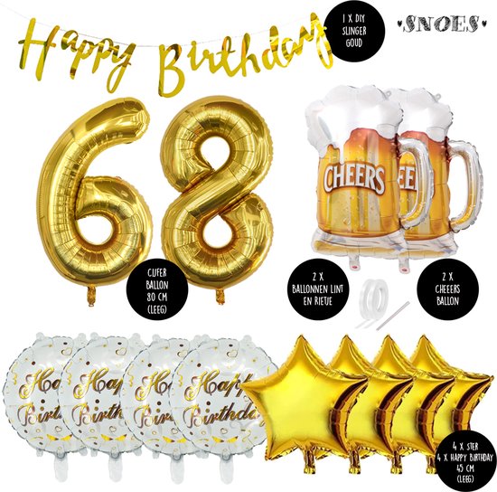 68 Jaar Verjaardag Cijfer ballon Mannen Bier - Feestpakket Snoes Ballonnen Cheers & Beers - Herman