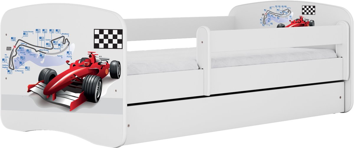 Kocot Kids - Bed babydreams wit Formule 1 met lade met matras 180/80 - Kinderbed - Wit