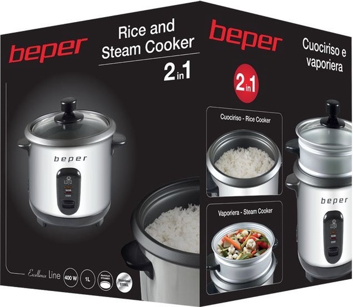 Beper 90.550 - Rijstkoker en Groentestomer - Stomen en koken - Aluminium