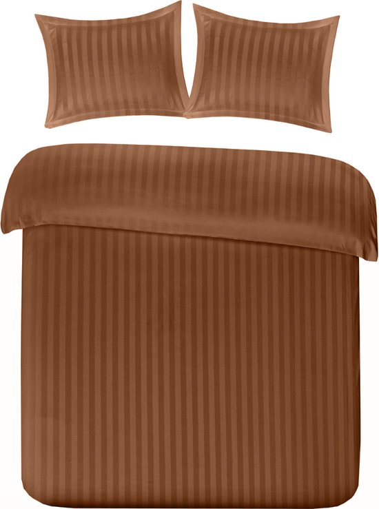Papillon Housse de couette Satin Stripe Rust Brown Double 200x200/220 cm - Haute Qualité Super Soft