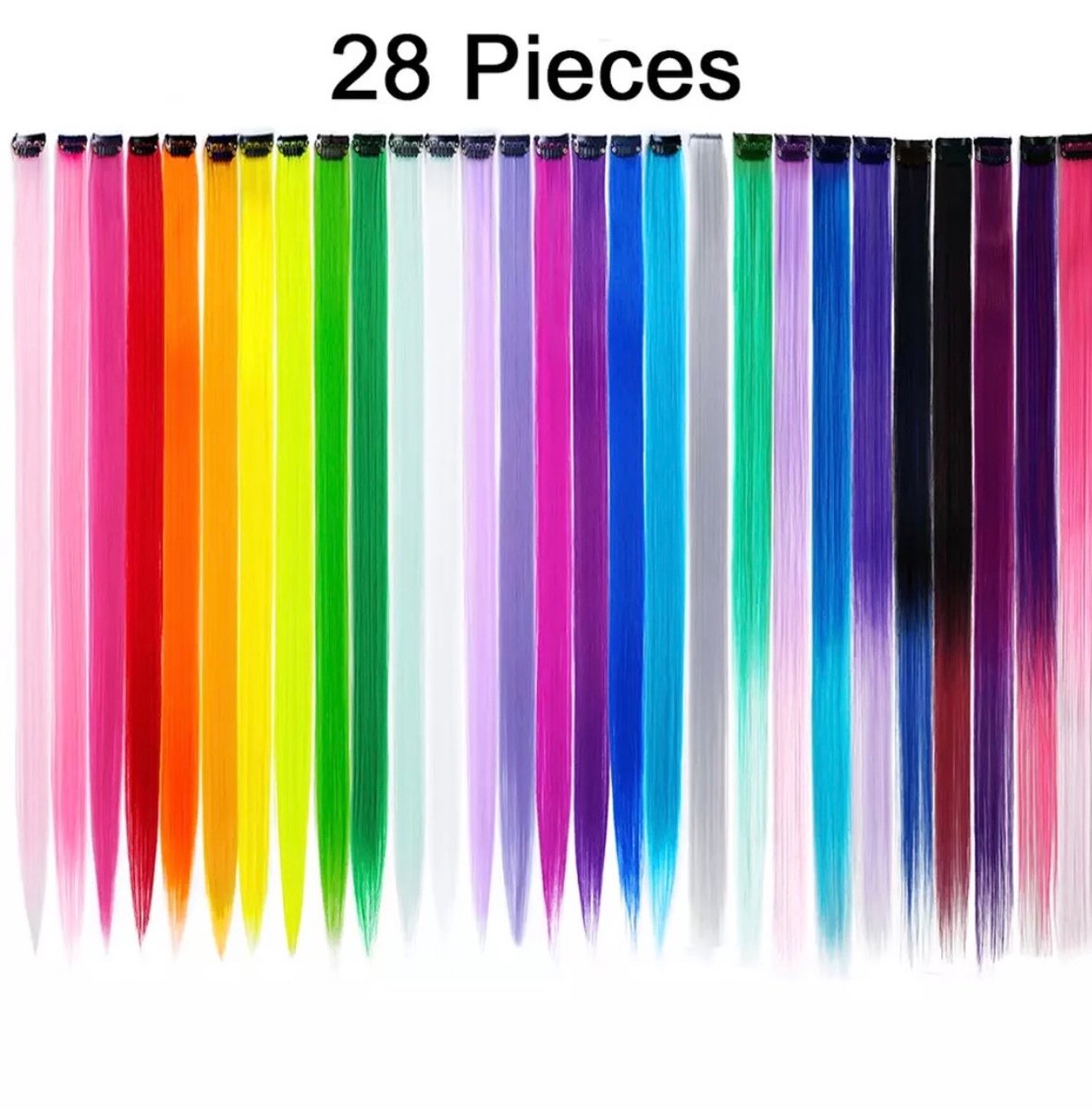 28x Hairextension Mix Color - 28 x haar extensions mix kleuren - Clip in haar - Haar extensions - Hairextensions - Clip in hair - carnaval - kunsthaar - Nephaar