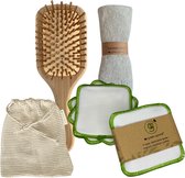 Haar Verzorgingspakket M | Gezichtreinigingsdoek | 5 Make-up remover Pads | Waszakje | Bamboe Haarborstel | Duurzaam | Minimal Waste