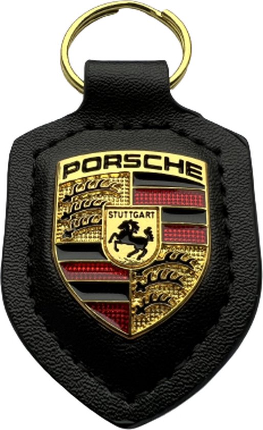 Porsche Sleutelhanger - Sleutelhanger - Zwart - Metaal/Kunstleer - 'Porsche' Logo - 911 - Macan - Cayenne - Panamera - 356 - Taycan - 718 - Boxster - Cayman - GT3 - GT4 - 912 - 914 - 918 - 924 - 944 - 928 - 968 - Van Randwijk Auto's
