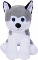 Husky Hond (Grijs/Wit) Pluche Knuffel 25 cm {Boerderij Dieren | Speelgoed Knuffeldier Knuffelbeest voor kinderen jongens meisjes | Dog Animal Plush Toy}