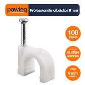 Powteq kabelclips - 9mm - 100 stuks - Voor Binnen & buiten - Wit - Kabelklem/kabelhouder