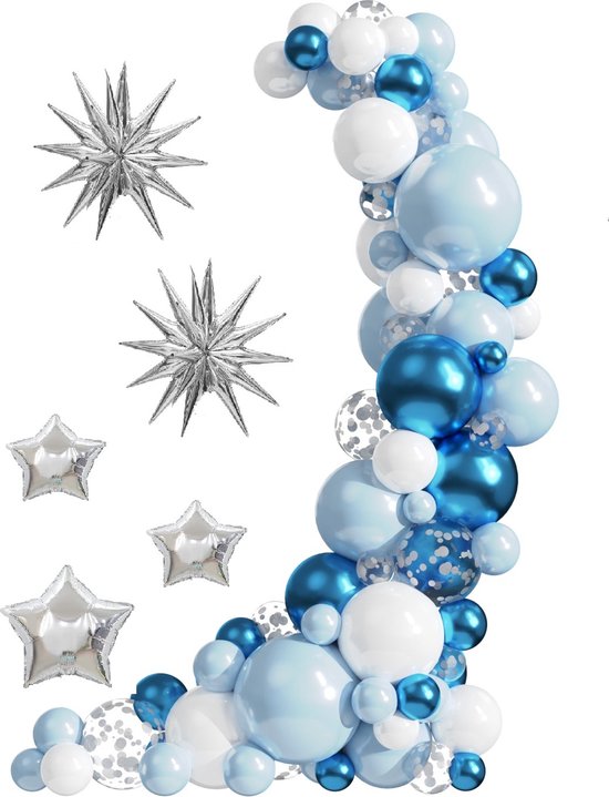 Luna Balunas Ballonnenboog Wit Blauw Ballonnen Verjaardag Baby Shower Ster Sneeuwvlok