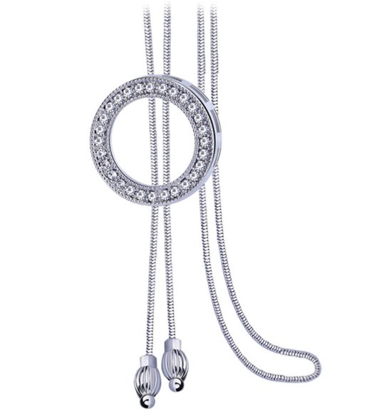 N3 Collecties Lange glanzende kristallen cirkel zilveren kleur vrouwen hanger kettingen