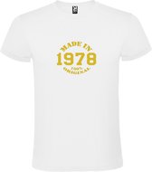 Wit T-Shirt met “Made in 1978 / 100% Original “ Afbeelding Goud Size L