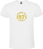 Wit T-Shirt met “Made in 1971 / 100% Original “ Afbeelding Goud Size L