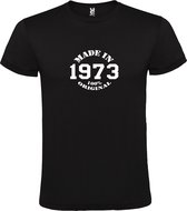 Zwart T-Shirt met “Made in 1973 / 100% Original “ Afbeelding Wit Size L