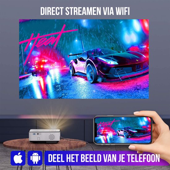 Strex Beamer ANDROID - Input tot Full HD - 7000 Lumen - Streamen Vanaf Je Telefoon Met WiFi - Mini Projector - Incl. 100