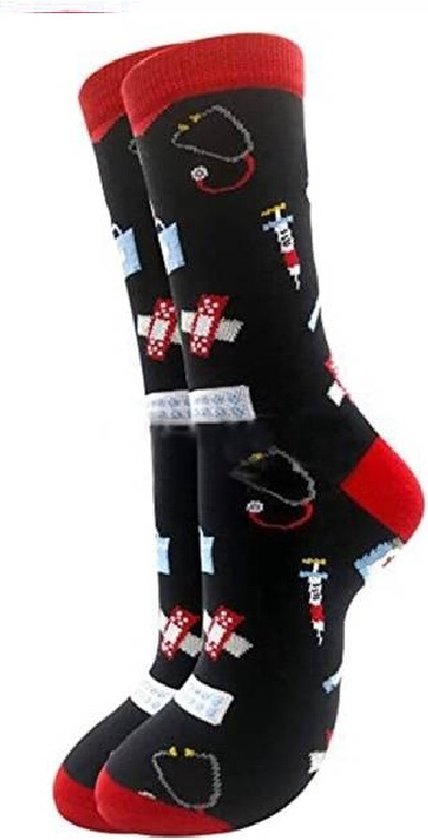 Verpleegkundige sokken - happy nurse socks zwart rood