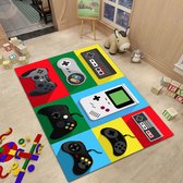 Gaming Tapijt 100x150cm - Game Console Design - Ideaal voor de Gamekamer, Kinderkamer & Woonkamer - blauw, geel en rood