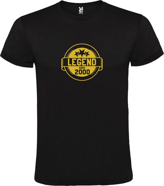 Zwart T-Shirt met “Legend sinds 2000 “ Afbeelding Goud Size XXXXXL