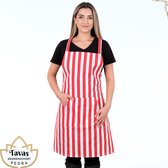 Pedra Keukenschort 60x80 cm Rode lijnen Kookschort met zakken Horeca kleding bedieningsschort dames Restaurant Schort voor vrouwen