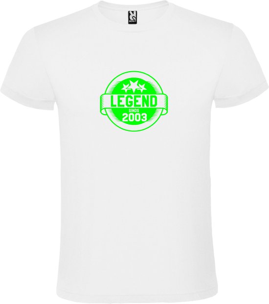 Wit T-Shirt met “Legend sinds 2003 “ Afbeelding Neon Groen Size XXXXXL
