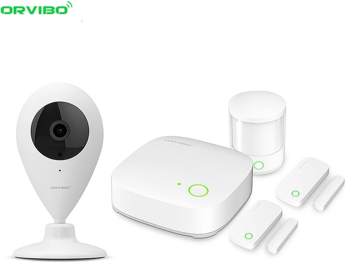 Home Security - Camera - Orvibo® - Complete Starters Kit 4 Stuks - Beveiligingscamera - Deur Senor - Raam Sensor - Bewegingssensor - IP Camera Wifi - Bewakingscamera App - Wit - 3 Batterijen - 249!