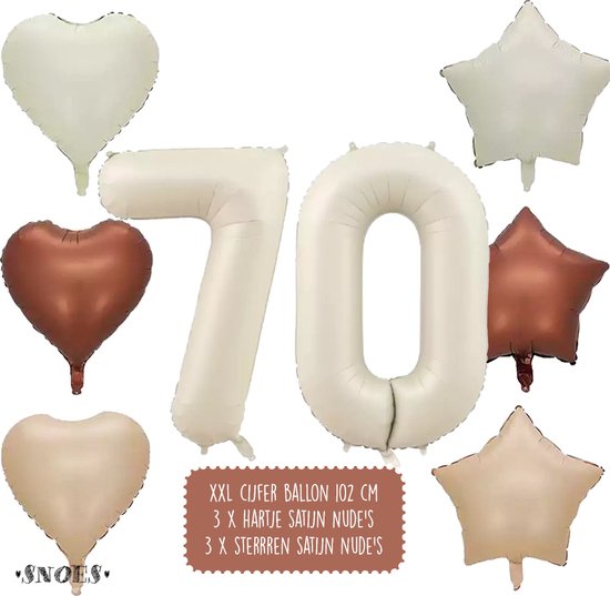 70 Jaar Cijfer Ballon - Snoes - Satijn Creme Nude Ballonnnen - Heliumballon - Folieballonnen
