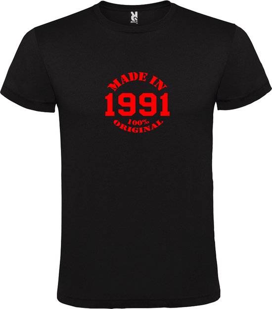 Zwart T-Shirt met “Made in 1991 / 100% Original “ Afbeelding Rood Size XXXXXL