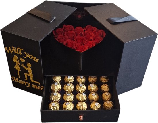 Flowerbox Met Zeep Rozen en Tekst - Zeep Rozen - Kunstbloemen - Will You Marry Me - Giftbox - Trouwen - Trouwerij