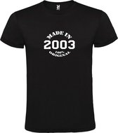 Zwart T-Shirt met “Made in 2003 / 100% Original “ Afbeelding Wit Size L