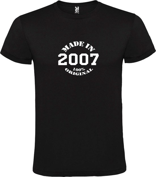 T-Shirt Zwart avec Image « Made in 2007 / 100% Original » Wit Taille M