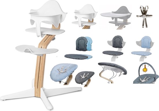 Chaise Haute Évolutive WEBABY - Blanche Et Grise, 2 Positions (haute/basse), Harnais 5 Points, Plateau Réglable