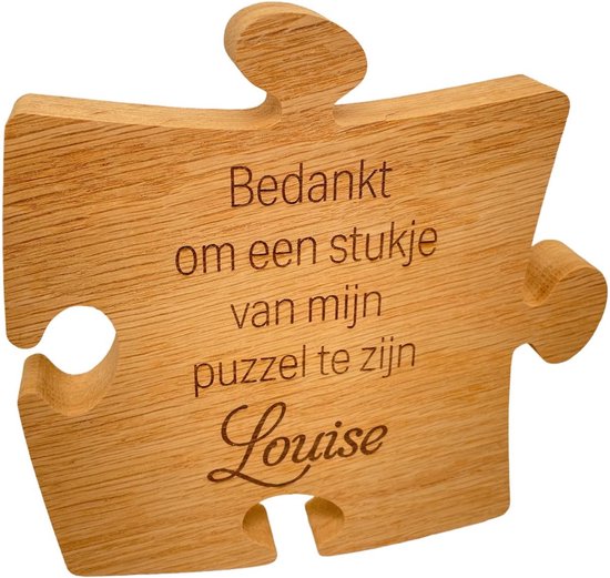 Pièce de puzzle en bois avec inscription gravée 16 cm - chêne