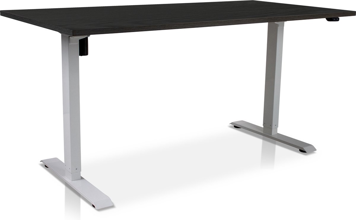 Zit-sta bureau elektrisch verstelbaar - MRC EASY | 160 x 80 cm | inclusief stekkerdoos en kabelklemmen | frame wit - blad zwart eiken