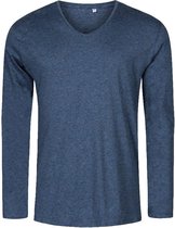Heather Marine Blauw t-shirt lange mouwen en V-hals, slim fit merk Promodoro maat L