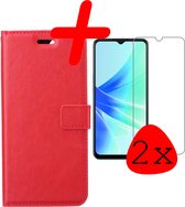 Hoes Geschikt voor OPPO A17 Hoesje Bookcase Hoes Flip Case Book Cover Met 2x Screenprotector - Hoesje Geschikt voor OPPO A17 Hoes Book Case Hoesje - Rood