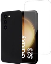 Hoesje geschikt voor Samsung S23 + Screenprotector – Tempered Glass - Liquid Back Case Cover Zwart