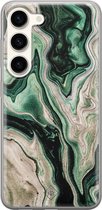 Casimoda® hoesje - Geschikt voor Samsung S23 - Groen marmer / Marble - Backcover - Siliconen/TPU - Groen