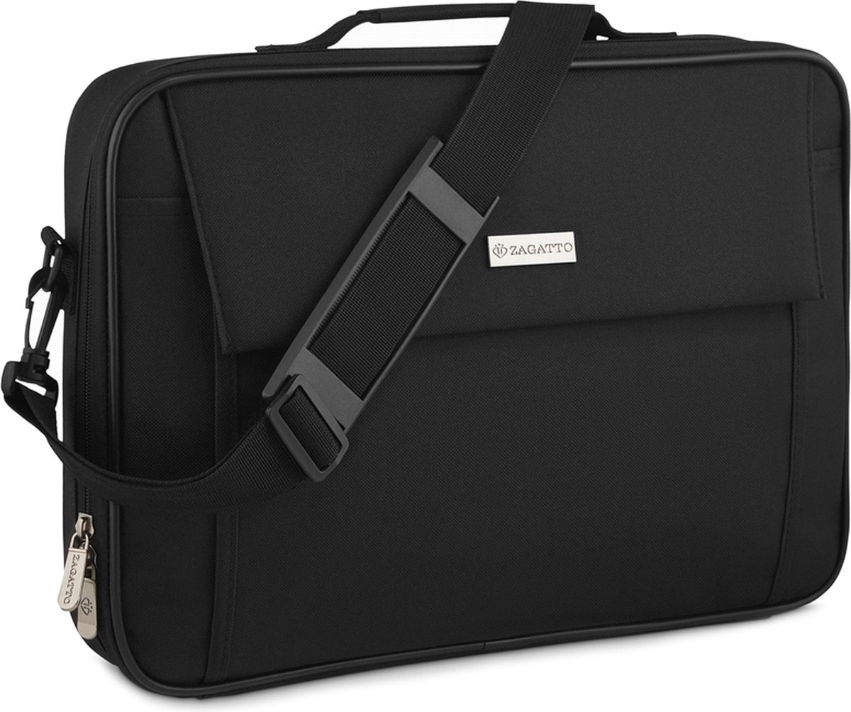 Zagatto - Zwarte klassieke laptoptas 15,6 inch, 40x30x6 cm
