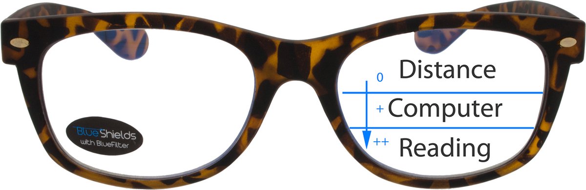Noci Eyewear TAD013 +1.00 WF Multifocale Computerbril - BlueShields blauw licht filter lens - Tortoise