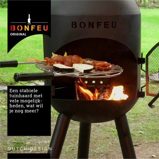 BonFeu BonSolo Multifunctionele Tuinhaard Met Barbecuegrill – Zwart/roest, 34x34x124 Cm, Stabiele Terrasverwarmer Met Rooster