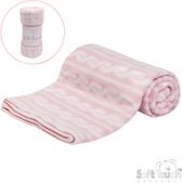 Soft Touch Printed Strepen Fleece Deken Unisex 75 X 75 Cm Polyester Wit/roze