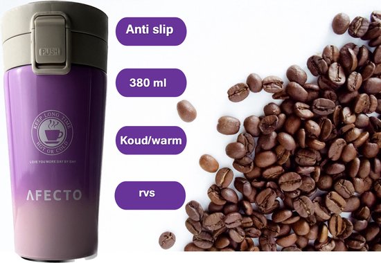 Foto: Koffiebeker to go coffee to go beker paars roze thermosbeker 380ml dubbelwandig rvs