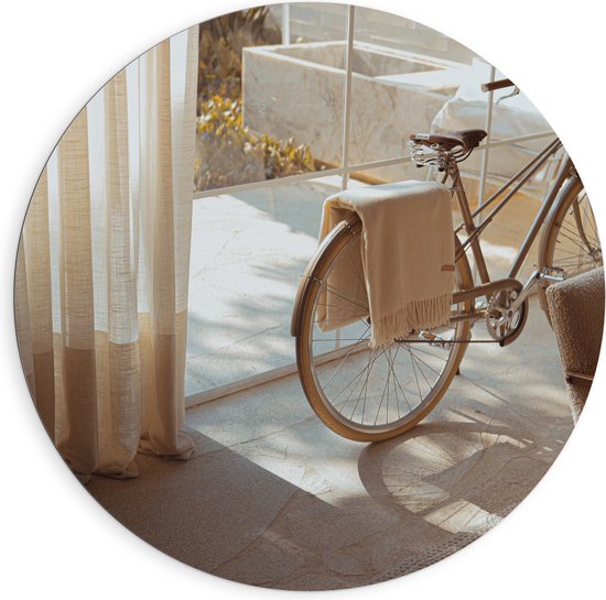 WallClassics - Dibond Muurcirkel - Fiets als Decoratiestuk in Huiskamer - 90x90 cm Foto op Aluminium Muurcirkel (met ophangsysteem)