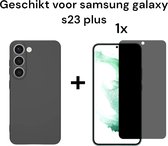 Samsung Galaxy S23 Plus hoesje achterkantje zwart siliconen + 1x privacy screen protector - back cover black + 1x privacy tempered glass