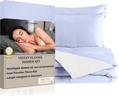 Bed Couture - Velvet Flanel Dekbedovertrek set - 100% Katoen Extra zacht en Warm - 155x220 + 2 kussenslopen 50x70 - Wit/Winter Blauw