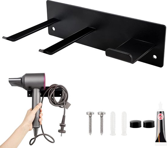 Xrten Haardrogerhouder van roestvrij staal, föhnhouder, haardrogerhouder, zilveren föhnhouder voor badkamer, wandmontage