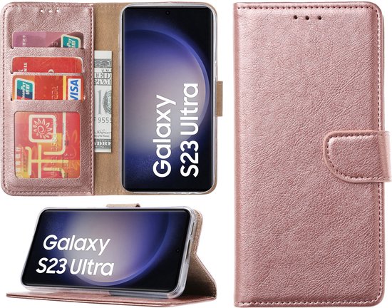 Coque Samsung Galaxy S23 Ultra - Wallet Cover - Bookcase avec porte-cartes - Or rose