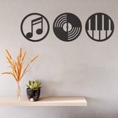 Wanddecoratie - Muziek Noot Piano Cirkels - Dieren - Hout - Wall Line Art - Muurdecoratie - Woonkamer - Slaapkamer - Om Aan De Muur Te Hangen - Zwart - 73 x 24 cm