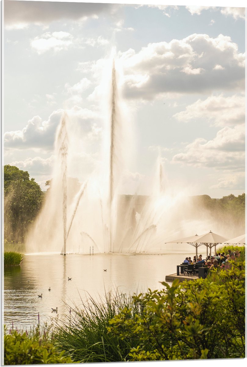 Acrylglas - Waterfontein in een Meer - 60x90 cm Foto op Acrylglas (Wanddecoratie op Acryla