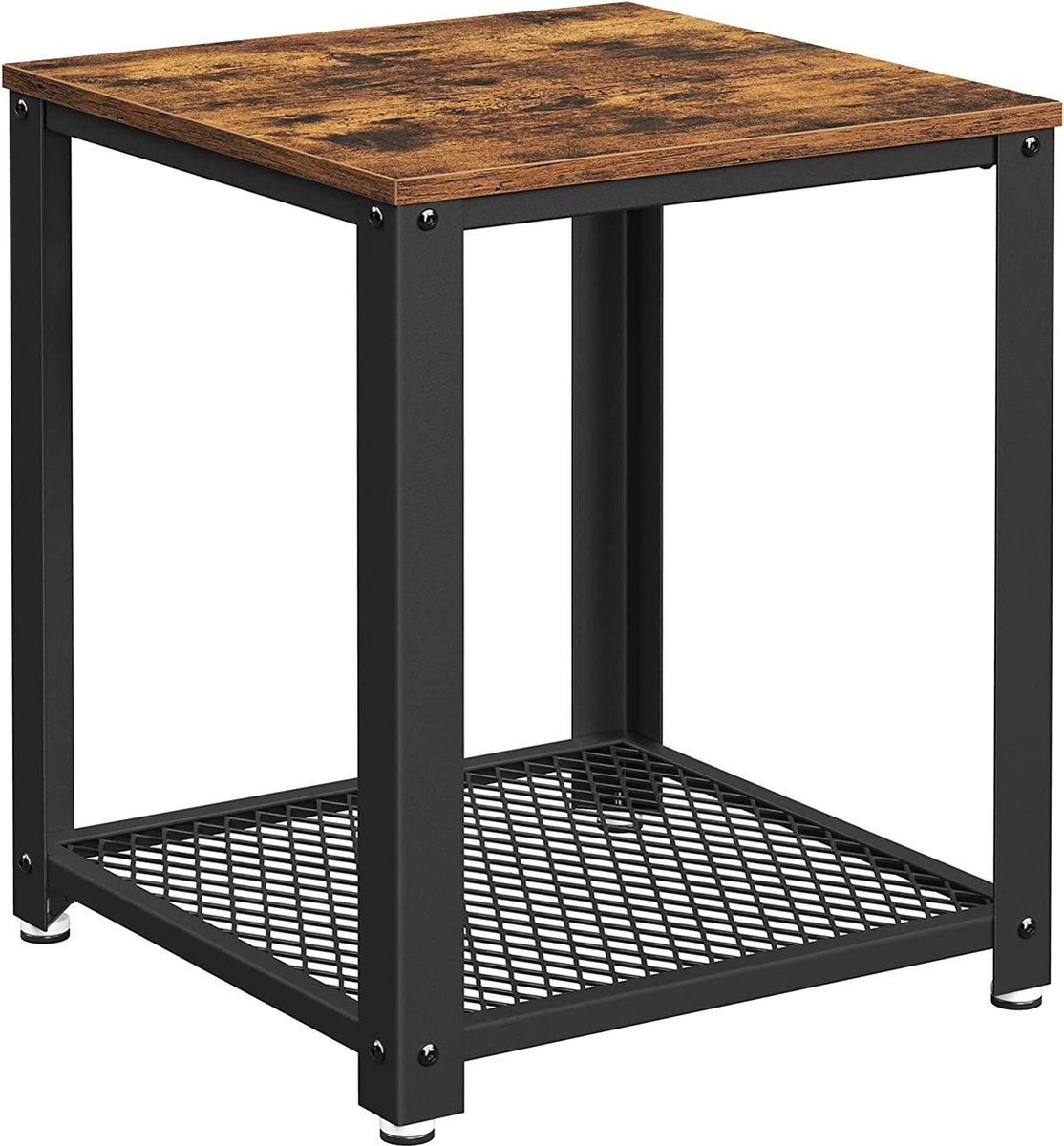 MAZAZU MIRA Home Bijzettafel met Onderplank - Koffietafel - Industrieel - Bruin/Zwart - 45 x 45 x 55 cm